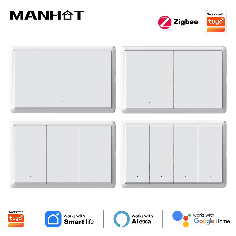 Smart Home Google - สวิตช์อัจฉริยะ Manhot Zigbee ไม่ต้องใช้สายกลาง ไม่ต้องใช้คาปาซิเตอร์ สวิตช์ไฟแบบติดผนัง