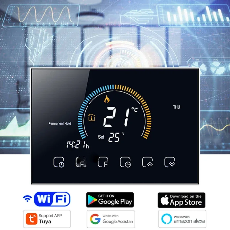 Smart Home Package - เทอร์โมสตัทอัจฉริยะ TUYA แบบตั้งโปรแกรมได้ผ่าน Wi-Fi พร้อมหน้าจอสีขนาดใหญ่ สำหรับควบคุมอุณหภูมิห้อง