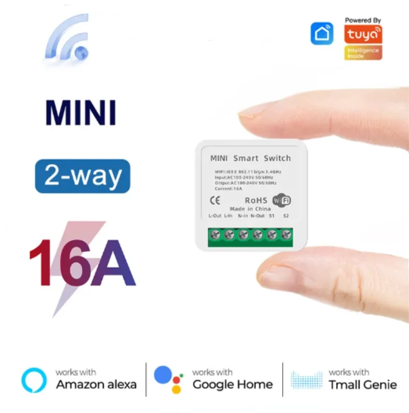 Smart Home Simple - Tuya มินิ16A สวิตช์ WIFI สมาร์ทไลฟ์แอปควบคุม2ทางบ้านอัจฉริยะอัตโนมัติโมดูลขัดจังหวะทำงานสำหรับ Alexa