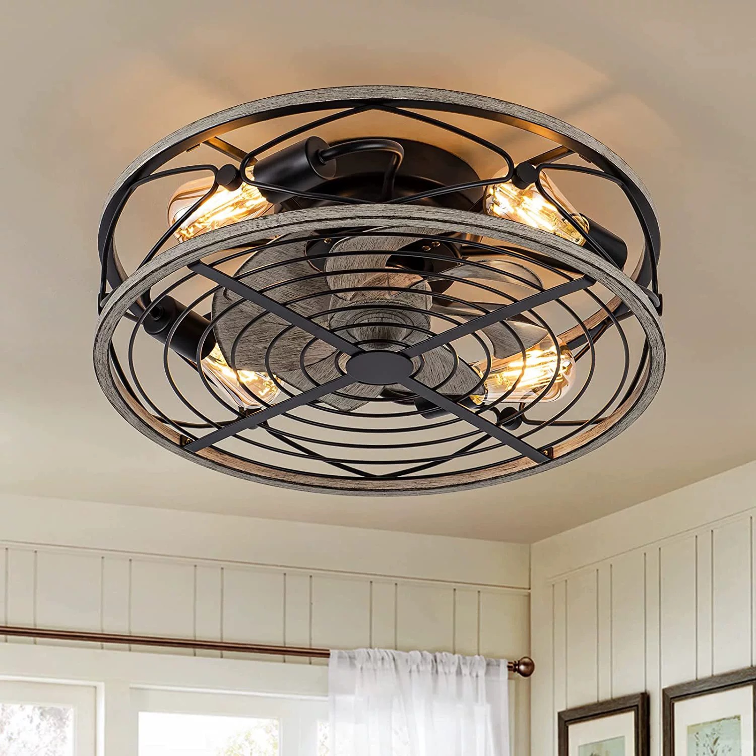Smart Ceiling Fan - สมาร์ทเพดานพัดลมพัดลมไฟรีโมทคอนโทรลตกแต่งห้องนอน Ventilator โคมไฟ 50 ซม.20 นิ้ว
