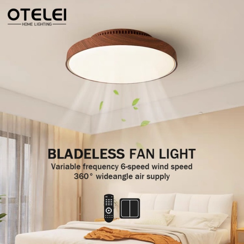 Smart Ceiling Fan - ใหม่วอลนัทที่มองไม่เห็น Bladeless พัดลมเพดานรีโมทคอนโทรล 6-speed Home Low