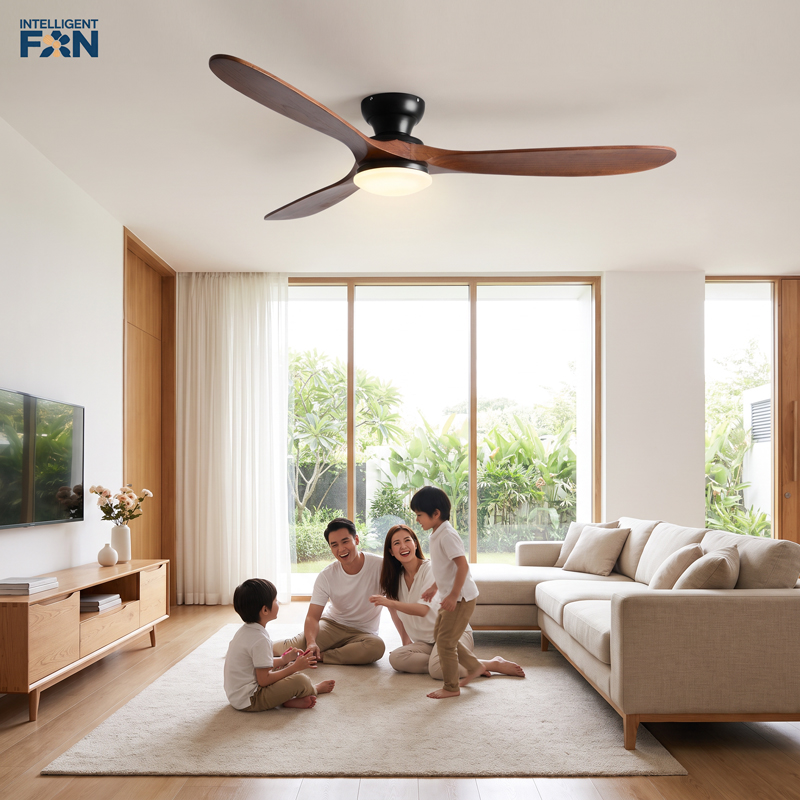 Smart Ceiling Fan - พัดลมเพดานติดเพดานต่ำขนาด 42/52 นิ้ว พร้อมไฟ LED ควบคุมด้วยรีโมท