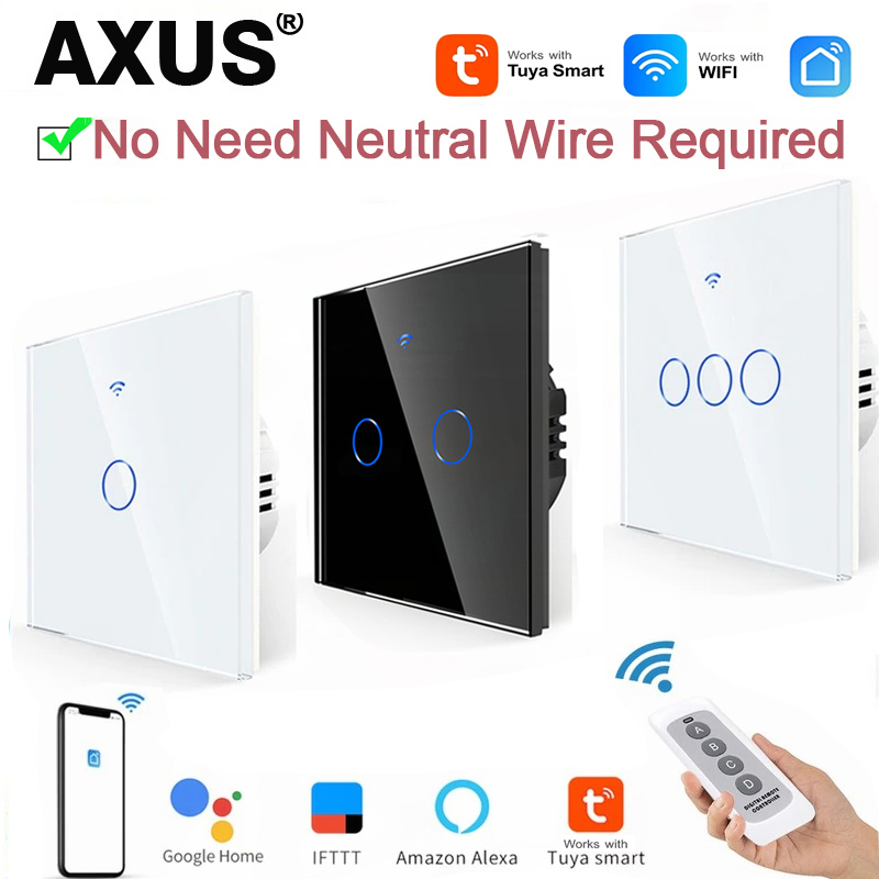 Smart Home Google - AXUS EU WiFi สวิตช์ไฟอัจฉริยะไม่มีสายไฟแบบเป็นกลาง สวิตช์สัมผัส RF433