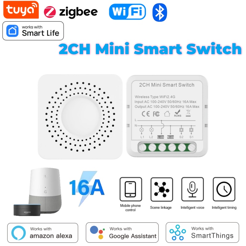 Smart Home Google - สวิตช์อัจฉริยะขนาดเล็ก Tuya WiFi 1-2-3-4 ช่อง 16A