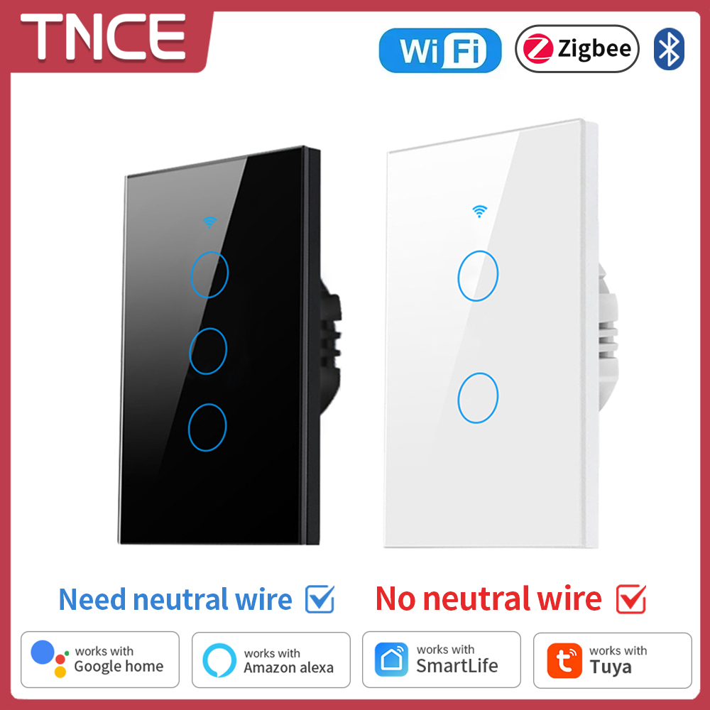 Smart Home Google - Tnce Tuya สวิตช์ไฟอัจฉริยะ wifi/zigbee, สายกลาง/ไม่มีลวดกลางต้องมีสวิตช์สัมผัสติดผนังทำงานร่วมกับ Alexa,