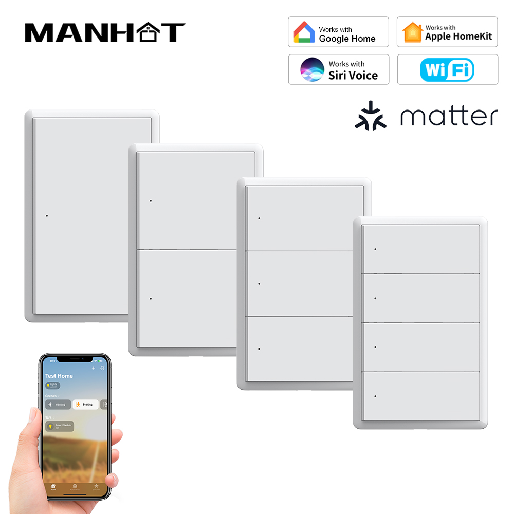 Smart Home Google - สวิตช์ไฟอัจฉริยะ MANHOT Homekit WiFi แบบไม่ต้องใช้สายนิวทรัล สวิตช์แบบกดปุ่ม