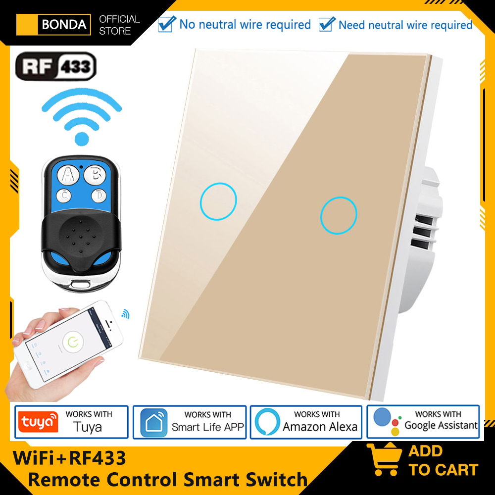 Smart Home Google - Tuya EU WiFi + RF433 สมาร์ทรีโมทคอนโทรลสวิทช์ไม่จําเป็นต้องใช้สายไฟ
