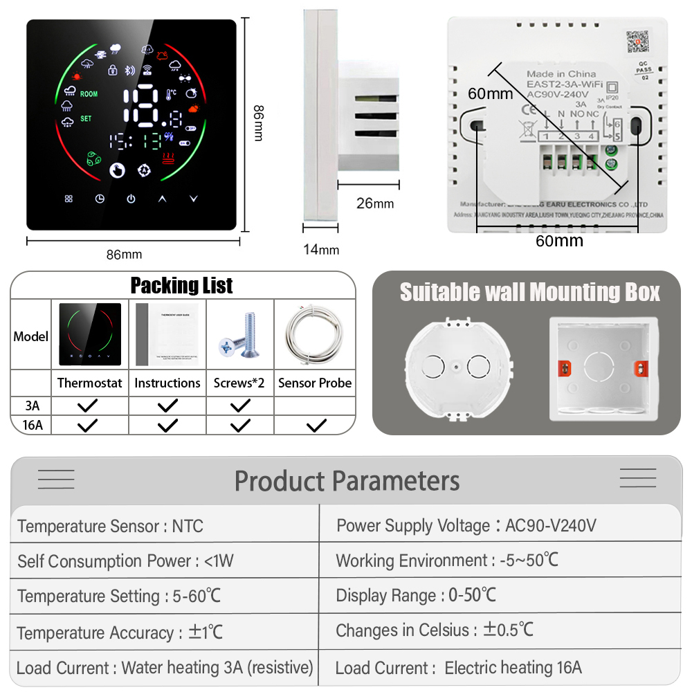 ERU Tuya WiFi Smart Thermostat - Smart Home Package บทวิจารณ์และราคา