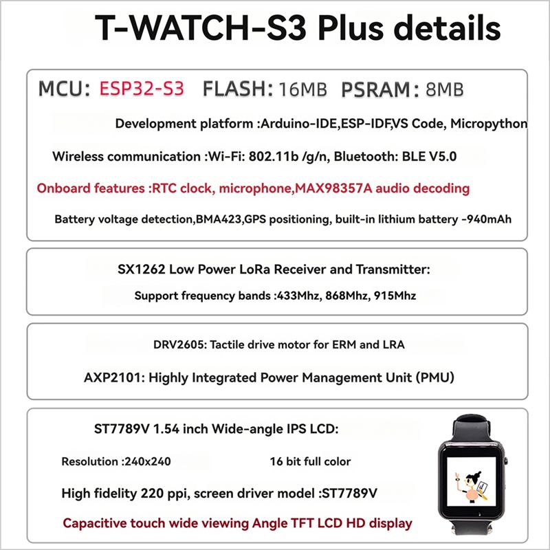 Hot-T-Watch-S3 Plus นาฬิกาที่ส - Smart Home Using Esp32 บทวิจารณ์และราคา